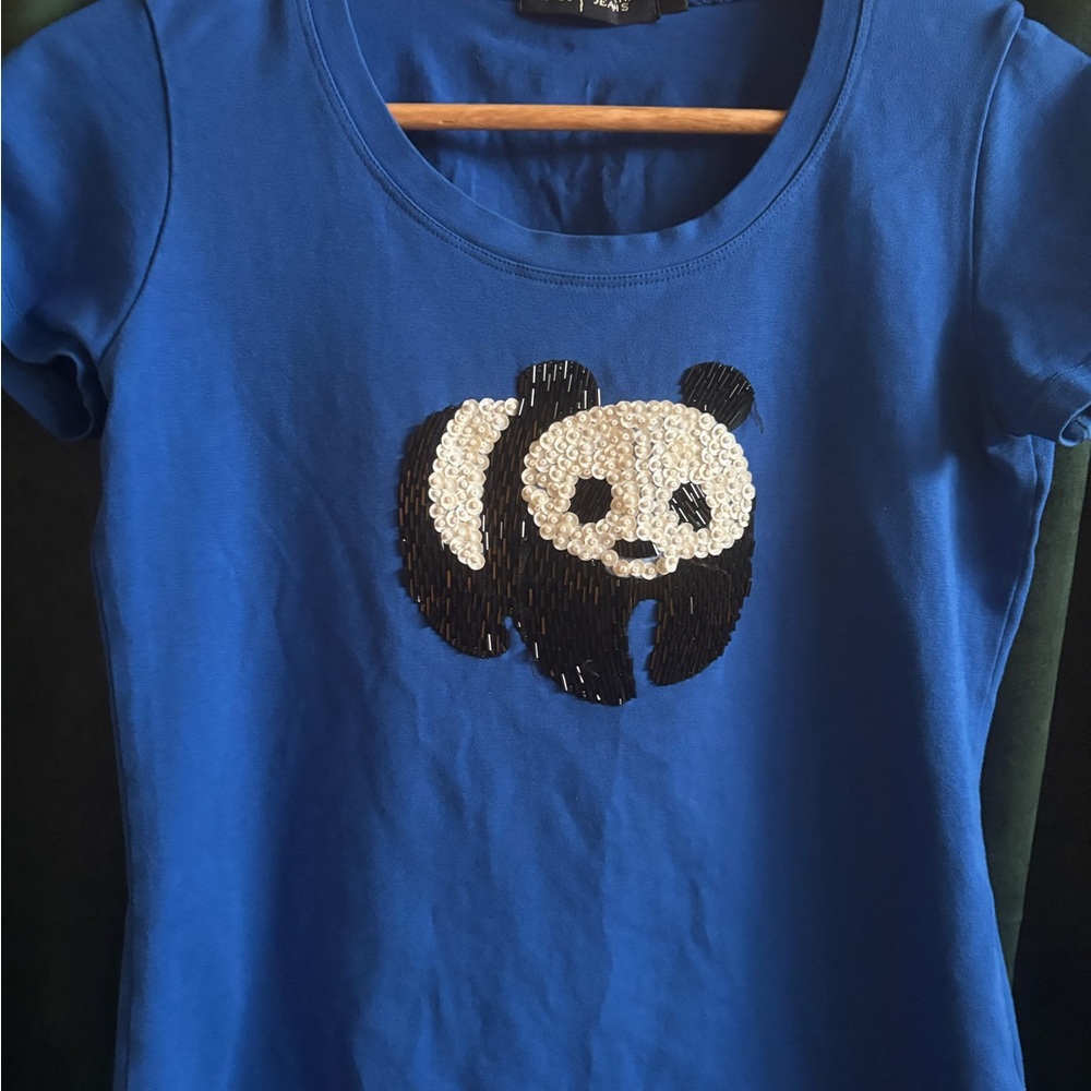Armani Exchange Blue Short Sleeve Tee with Panda Design